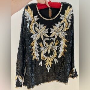 Vintage Black and Gold Sequin Top XL